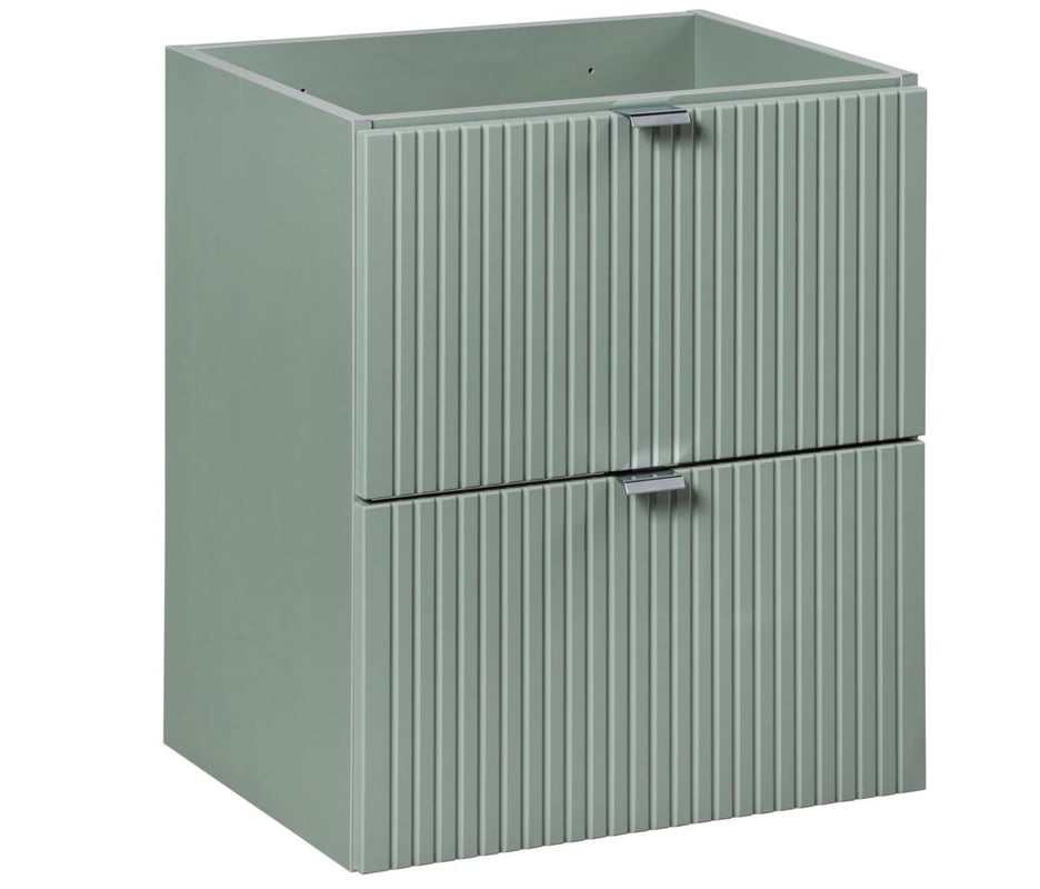 Zielona szafka pod umywalkę Line Reed Green 50 cm wisząca ryflowane fronty 2 szuflady