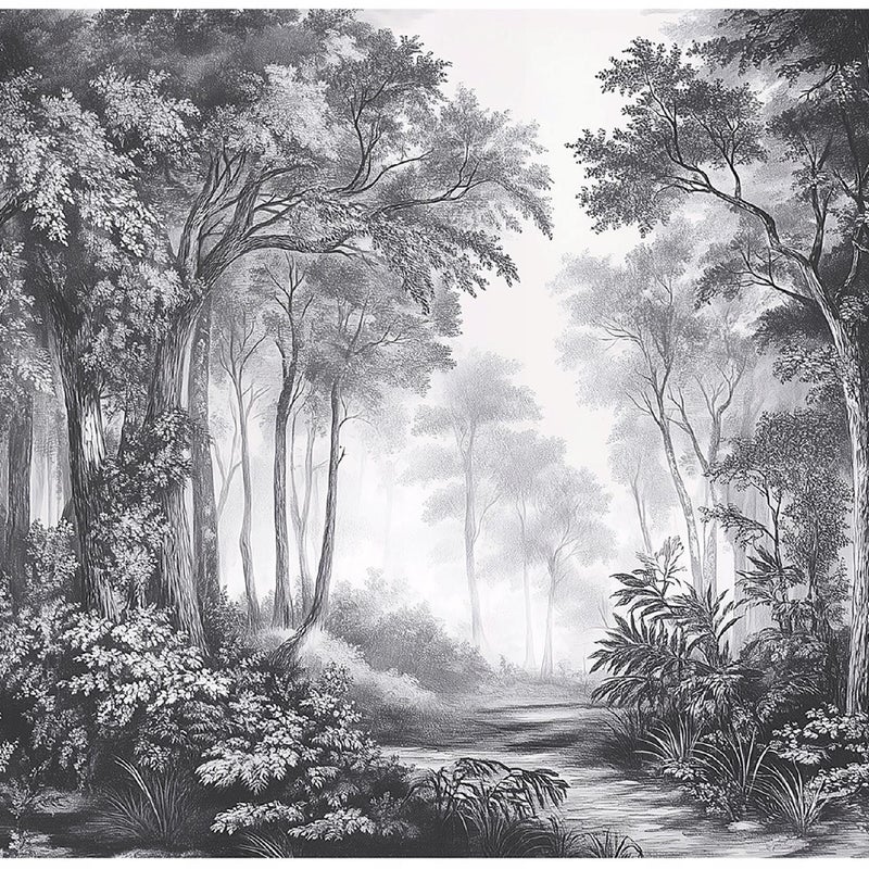 Fototapeta Dżungla Las Drzewa Czarno Biały 250x175 cm Tapeta Do Sypialni Salonu Kuchni Na Flizelinie