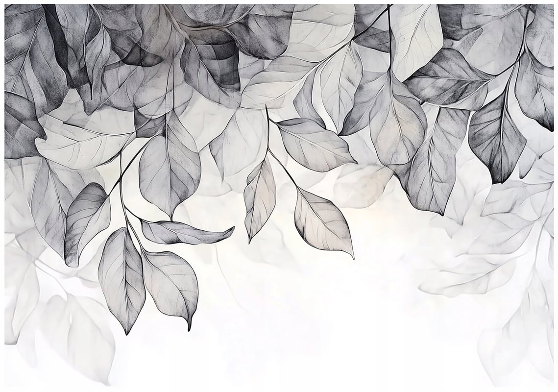 Fototapeta Kwiaty Liście Abstrakcja Szary 250x175 cm Tapeta Do Sypialni Salonu Kuchni Na Flizelinie