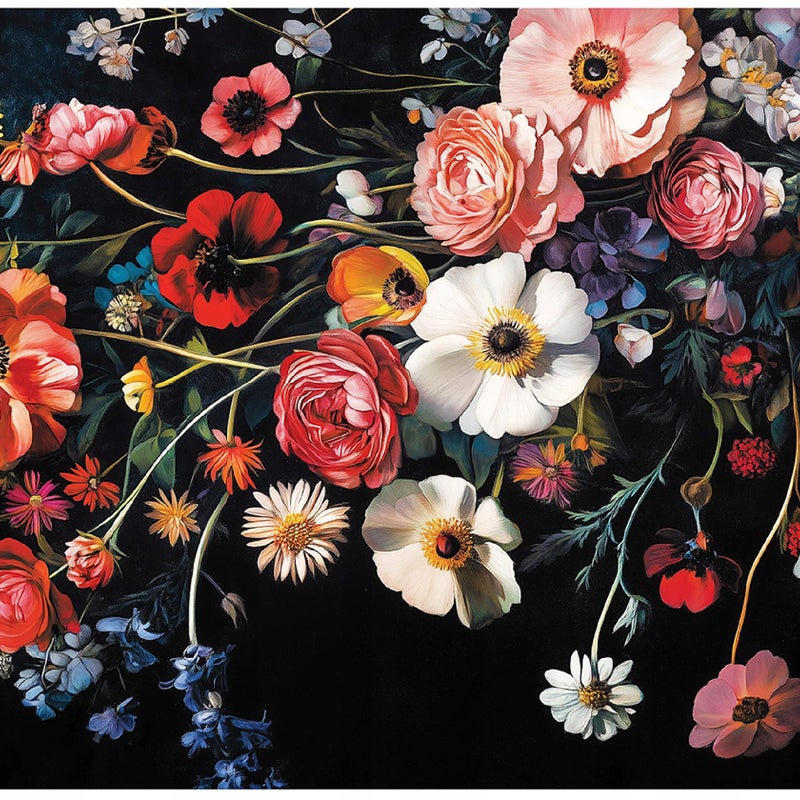 Fototapeta Kwiaty Polne Kolorowe na Czarnym Tle 400x280 cm Tapeta Do Sypialni Salonu Kuchni Na Flizelinie