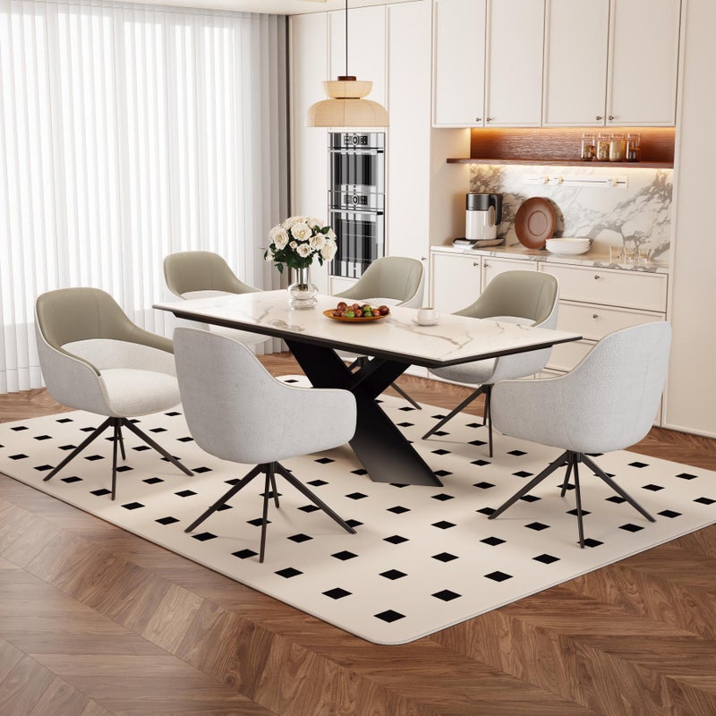 Zestaw 6 obrotowych krzeseł do jadalni z tkaniny i skóry PU, regulowane nogi, miękkie, komfortowe oparcie