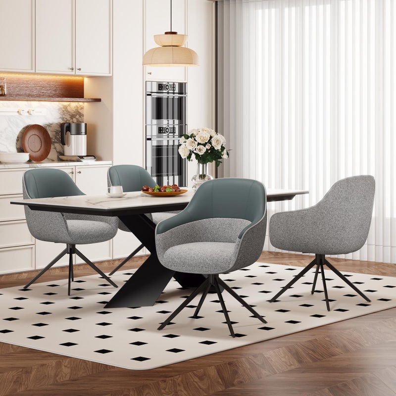 Zestaw 4 obrotowych krzeseł do jadalni z tkaniny i skóry PU, regulowane nogi, miękkie, komfortowe oparcie