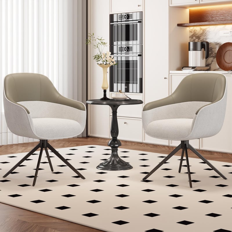 Zestaw 2 obrotowych krzeseł do jadalni z tkaniny i skóry PU, regulowane nogi, miękkie, komfortowe oparcie
