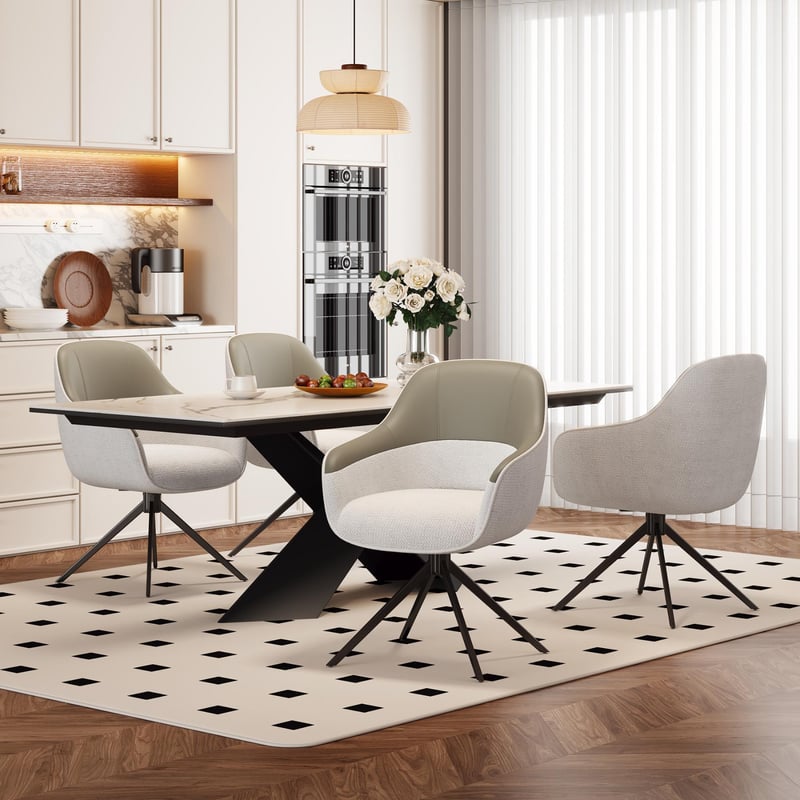 Zestaw 4 obrotowych krzeseł do jadalni z tkaniny i skóry PU, regulowane nogi, miękkie, komfortowe oparcie