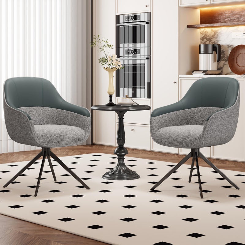 Zestaw 2 obrotowych krzeseł do jadalni z tkaniny i skóry PU, regulowane nogi, miękkie, komfortowe oparcie