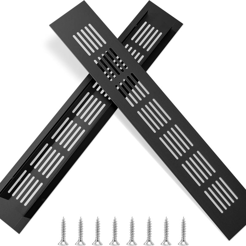 Kratka wentylacyjna aluminiowa prostokątna z wkrętami do wentylacji szaf i pomieszczeń 30x5 cm, czarna, 2 szt.