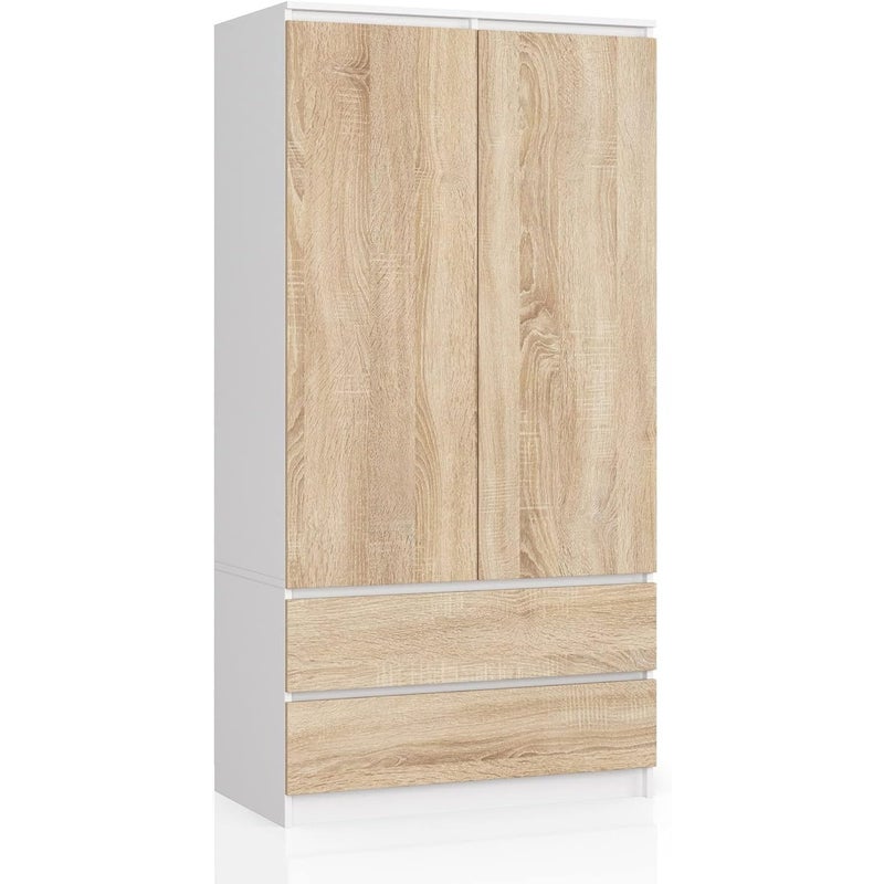 Szafa: 2 drzwi, 2 szuflady, 90 x 180 x 51 cm, dąb biały i sonoma