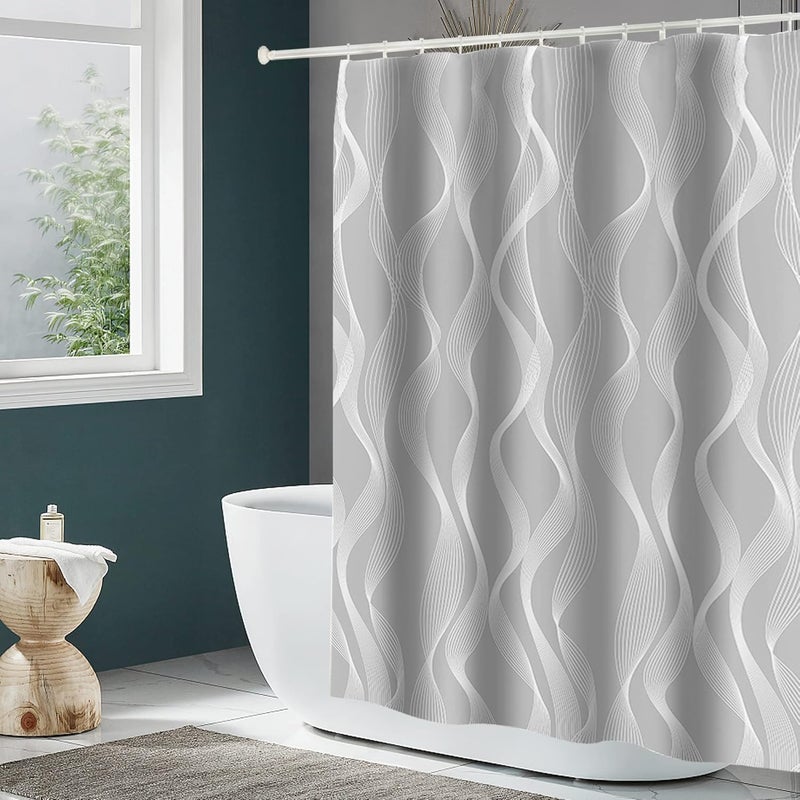 Wodoodporna poliestrowa zasłona prysznicowa, zmywalna, 240 x 200 cm, z 12 haczykami (szara)