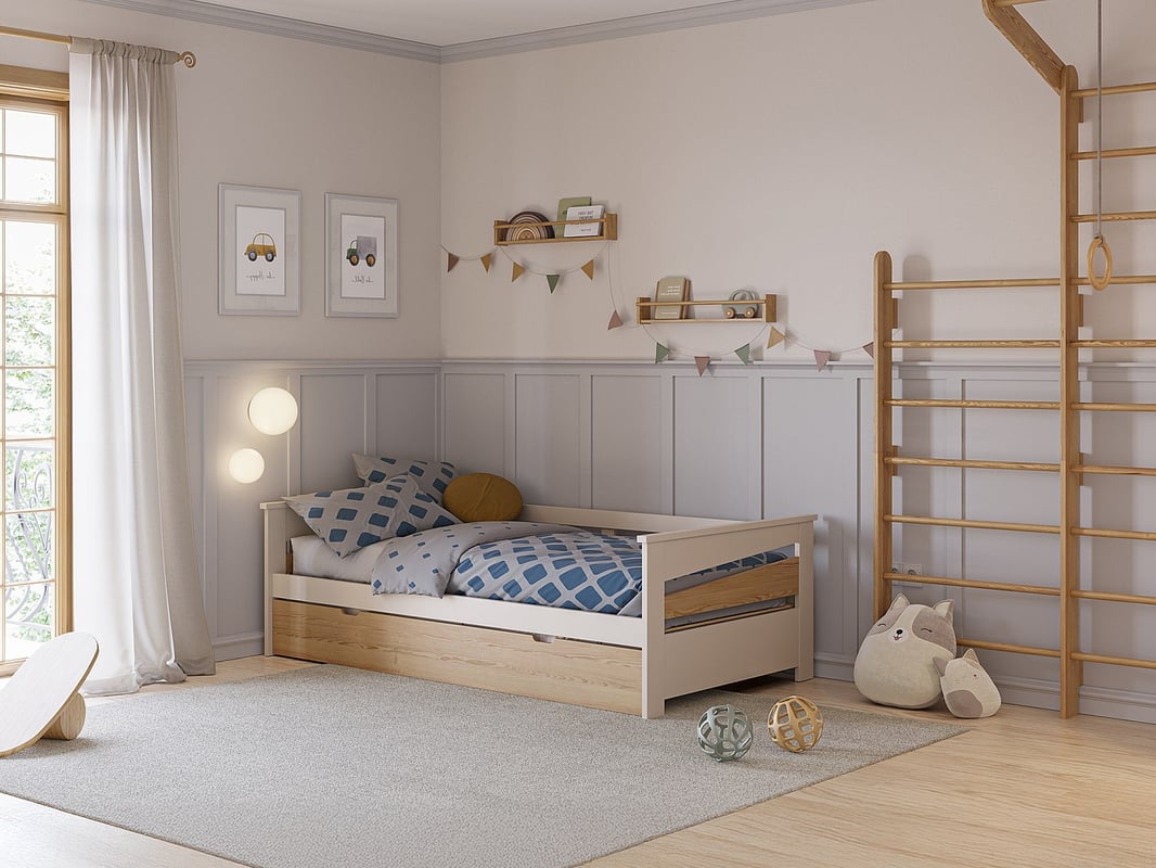 Łóżko wysuwane 2 x 90 x 190 cm - MDF - Naturalny i beżowy + Materac - LURAVO
