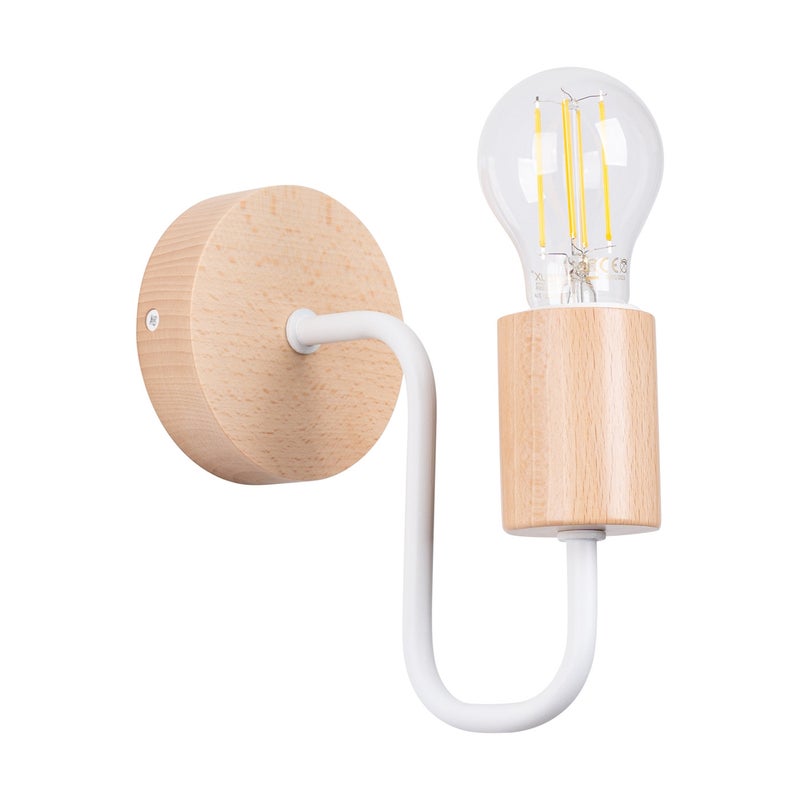 Kinkiet ścienny Timbo biały naturalne drewno 1xE27x15W wym: 18,5 x 8 x 19 cm metal IP20 Sollux Lighting