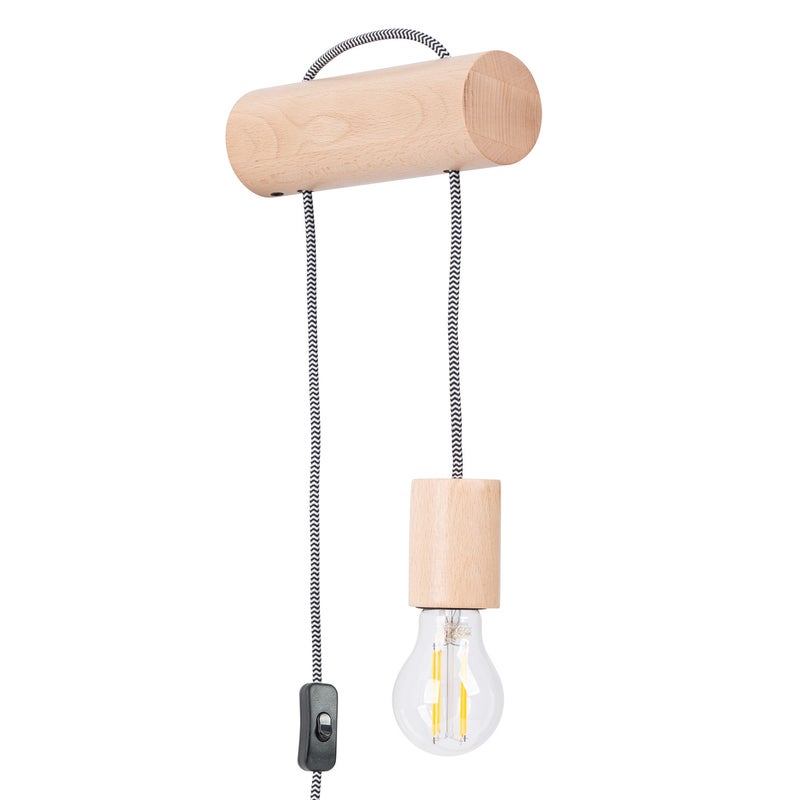 Kinkiet ścienny Nimbi naturalne drewno 1xE27x15W z włącznikiem do sypialni wym: 55 x 6 x 9 cm metal IP20 Sollux Lighting