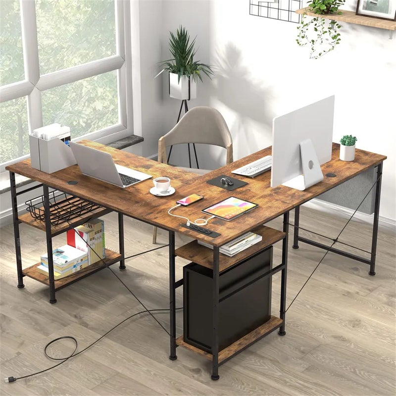 Wielofunkcyjne biurko narożne Tbfit - zintegrowany zasilacz, duża powierzchnia robocza, modułowa konstrukcja do gier/biura