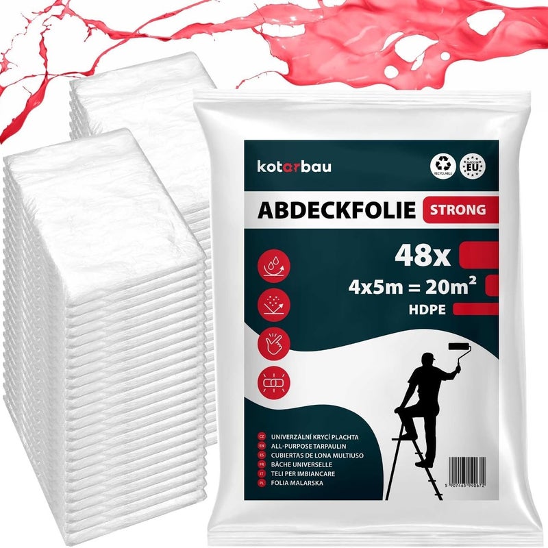 KOTARBAU 48 szt folia malarska cienka plandeka ochronna budowlana do malowania 4x5 m