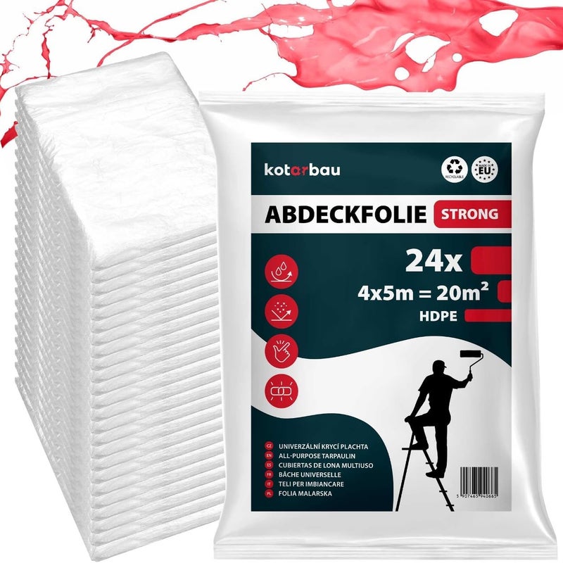 KOTARBAU 24 szt folia malarska cienka plandeka ochronna budowlana przezroczysta 4x5m