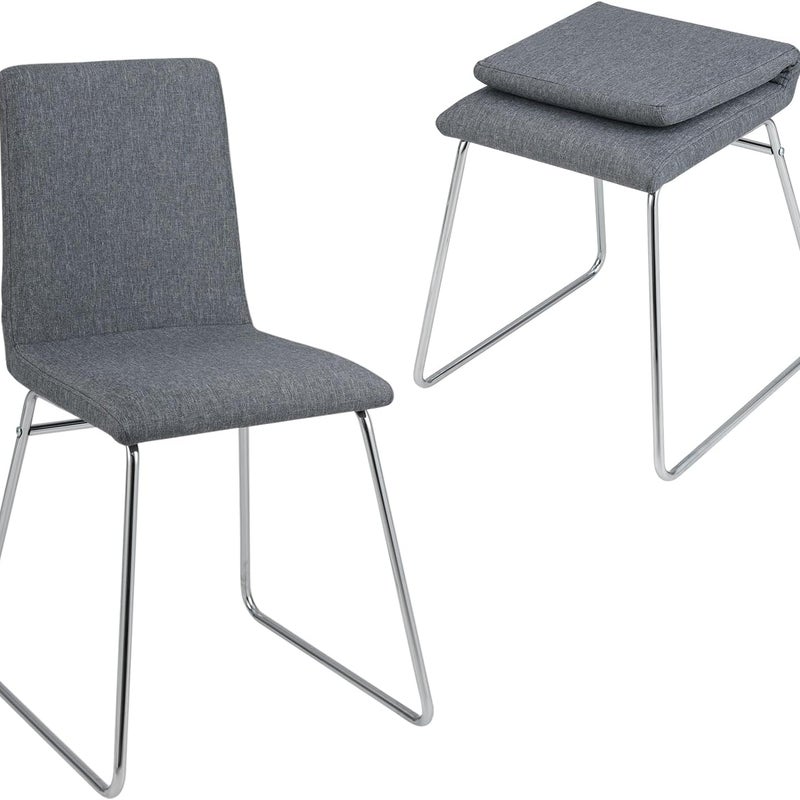 Zestaw 2 Krzeseł do Jadalni w Kolorze Szarym z Odchylanym Oparciem, Krzesła bez Podłokietników z Metalową Ramą, do Jadalni, Kuchni, Salonu (Szary)
