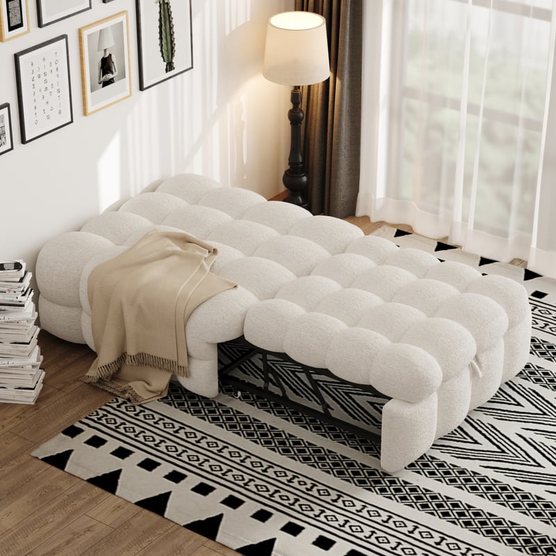 Łóżko tapicerowane 2 w 1 - 76 x 183 x 72 cm - rozkładana sofa - tkanina Teddy - beżowa (bez materaca)