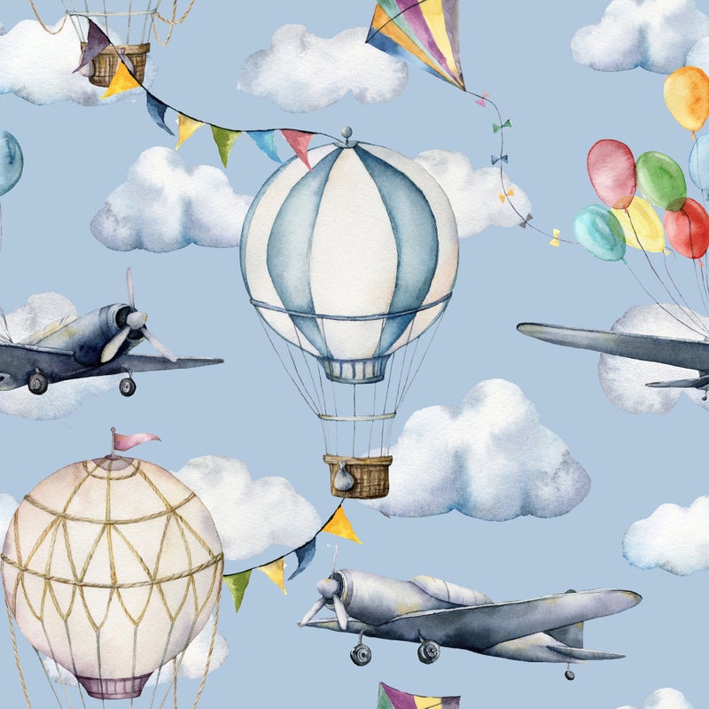 Dywan winylowy dla dzieci Balony i samoloty 200x266 cm - Antypoślizgowy PVC, winyl do pokoju dziecięcego, ognioodporny i zmywalny.