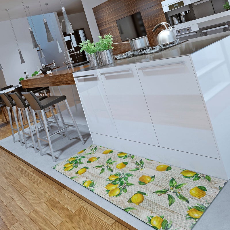 Prostokątny wielokolorowy dywanik kuchenny 48 x 200 cm SALLY z wzorem cytryn - ATTICGO