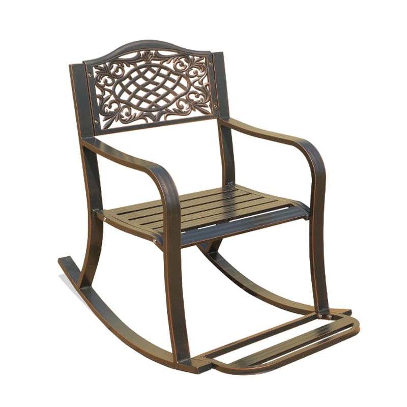 Huśtawka Ogrodowa, Fotel Bujany z Oparciem w Stylu Vintage, Ergonomicznymi Podłokietnikami i Podnóżkiem, Ramą z Odlewu Aluminiowego, Krzesło Bujane