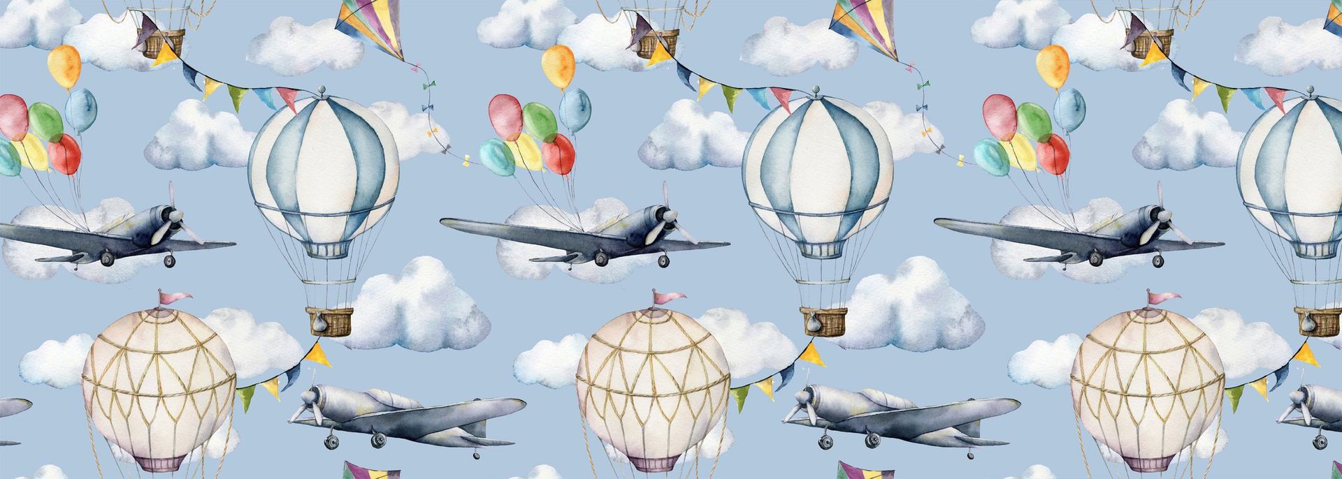 Dywan winylowy dla dzieci Balony i samoloty 50x140 cm - PVC antypoślizgowa, winylowa do pokoju dziecięcego, ognioodporna i zmywalna.