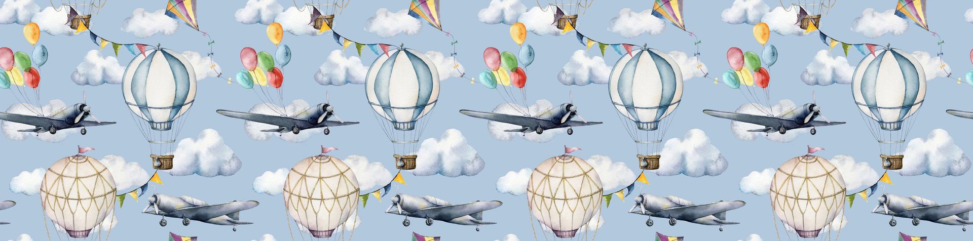Dywan winylowy dla dzieci Balony i samoloty 66x250 cm - Antypoślizgowy PVC, winyl do pokoju dziecięcego, ognioodporny i zmywalny.