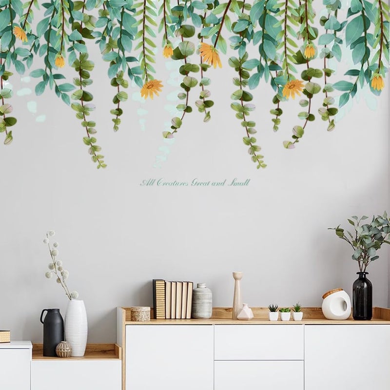Naklejki ścienne, naklejki na okna z motywem pnączy kwiatowych, zielone naklejki ścienne z roślinami, naklejki na szkło do salonu, sypialni, łazienki