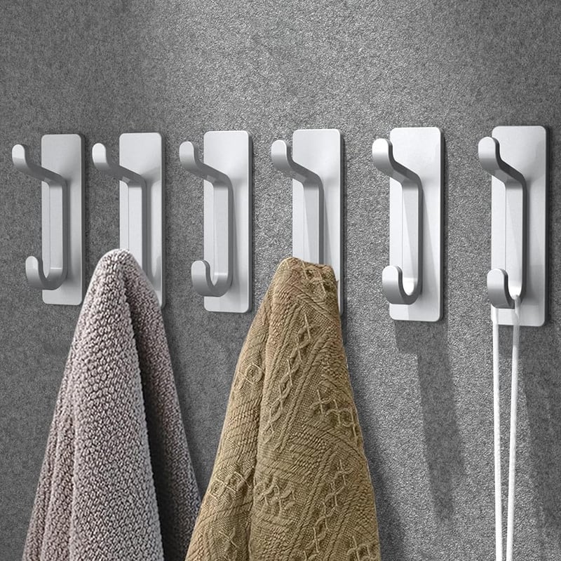 sztuk, srebrne, samoprzylepne haczyki ścienne, wieszak na ręczniki łazienkowe, wieszak na ściereczki kuchenne, samoprzylepny wieszak na ubrania, mont