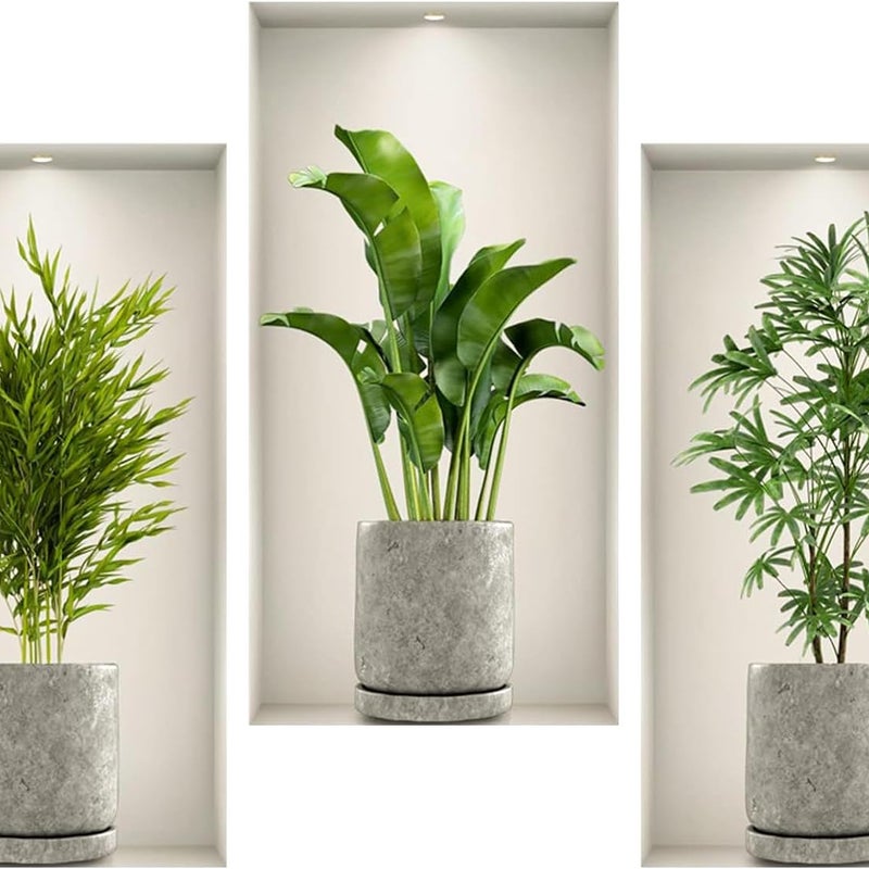 3-częściowe naklejki ścienne 3D z motywem roślin, 45 x 23 cm, Naklejki ścienne 3D z motywem roślin do salonu, sypialni i kuchni