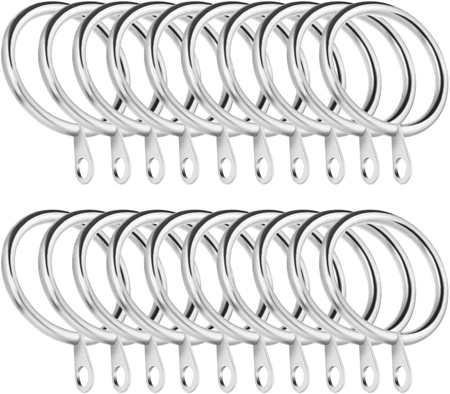 20 sztuk metalowych kółek do zasłon, średnica wewnętrzna 45 mm, ozdobne kółka do zasłon, haki do zawieszania z oczkami na stałe do karnisza, srebrne