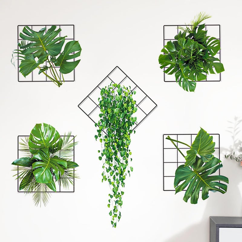 Zielone naklejki ścienne z roślinami, sztuczne rośliny wiszące, naklejka ścienna 3D, zielona naklejka ścienna z roślinami do sypialni, salonu, biura,