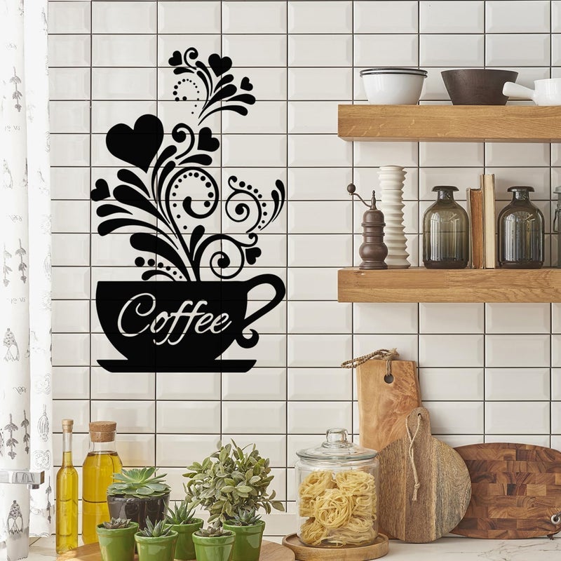 Naklejki ścienne z kawą, naklejki ścienne z ziarnami kawy, artystyczny design z kubkiem kawy, naklejka ścienna do kuchni i jadalni, dekoracja ścienna