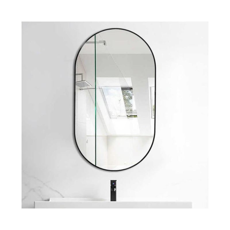 Czarne owalne lustro ścienne 50x70 cm – eleganckie, obrotowe i oszczędzające miejsce w nowoczesnej łazience