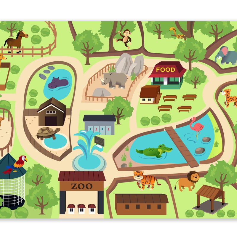 Dywan winylowy dla dzieci Mata do zabawy - zoo 1 100x133 cm - Antypoślizgowy PVC, winyl do pokoju dziecięcego, trudnopalny i zmywalny.