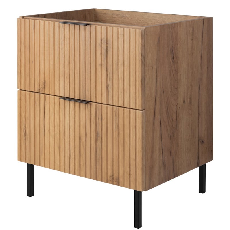 Szafka pod umywalkę FLOW 60 cm dąb craft 2 kolory uchwytów nóżki w zestawie ryflowane fronty
