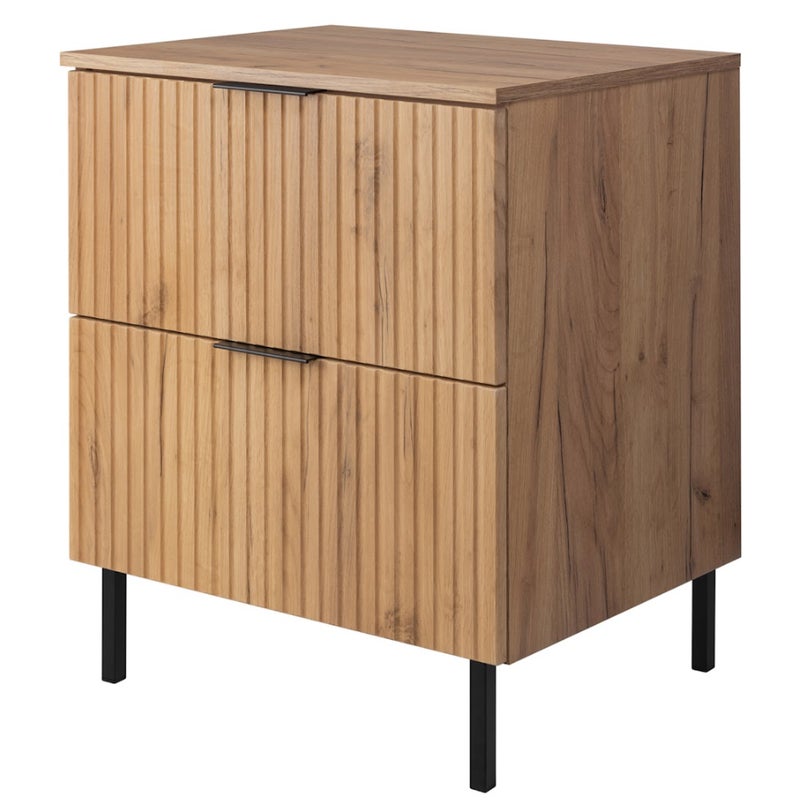 Szafka pod umywalkę z blatem FLOW 60 cm dab craft 2 kolory uchwytów nóżki w zestawie ryflowane fronty