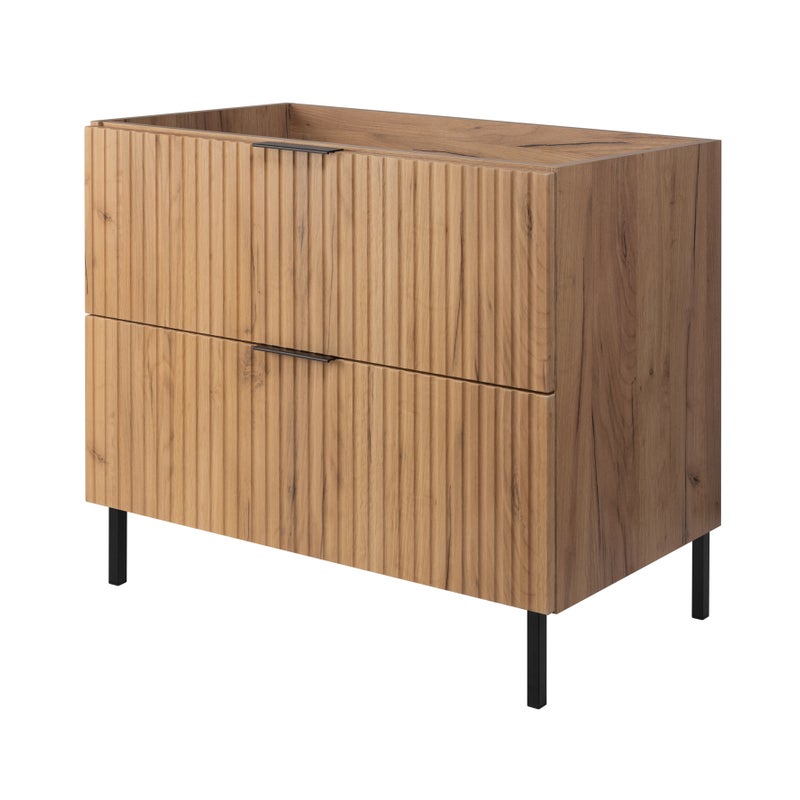 Szafka pod umywalkę FLOW 80 cm dąb craft 2 kolory uchwytów nóżki w zestawie ryflowane fronty