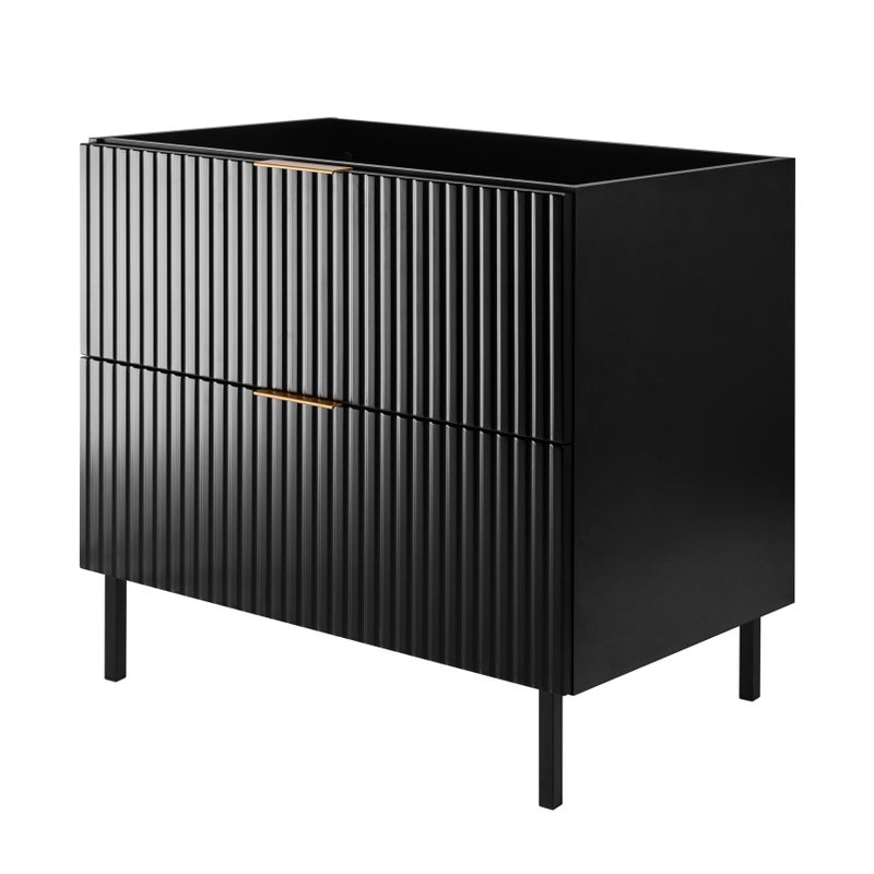 Szafka pod umywalkę FLOW 80 cm czarna 2 kolory uchwytów nóżki w zestawie ryflowane fronty