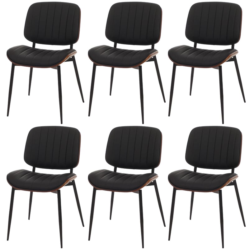Zestaw 6 krzeseł do jadalni HWC-O44, krzesło kuchenne, drewno gięte imitacja skóry Oeko-Tex MVG ~ orzechowy wygląd, czarne