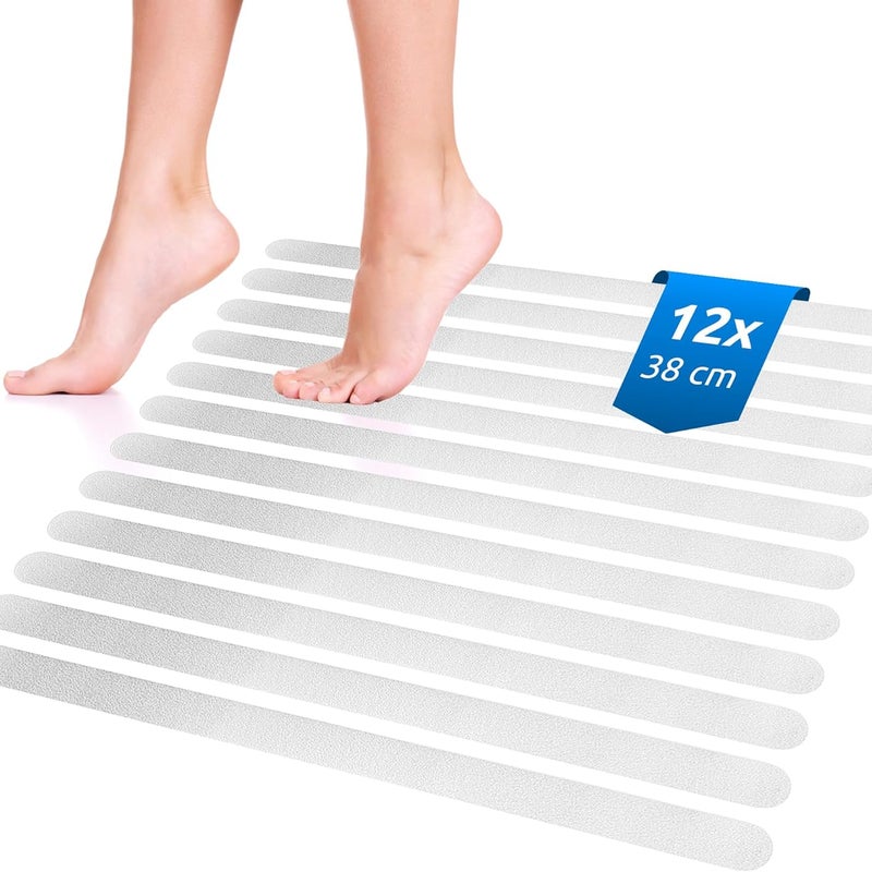 Naklejki antypoślizgowe do wanny, zestaw 12 szt., przezroczyste paski zabezpieczające do wanny, antypoślizgowa mata prysznicowa 2 x 38 cm