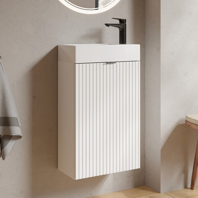 Szafka pod umywalkę ryflowana biała z dwustronnymi drzwiczkami - wys. 60 x szer. 40 x gł. 22 cm - VAHIRA