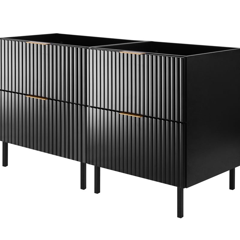 Szafka pod umywalkę FLOW 120 cm czarna 2 kolory uchwytów nóżki w zestawie ryflowane fronty