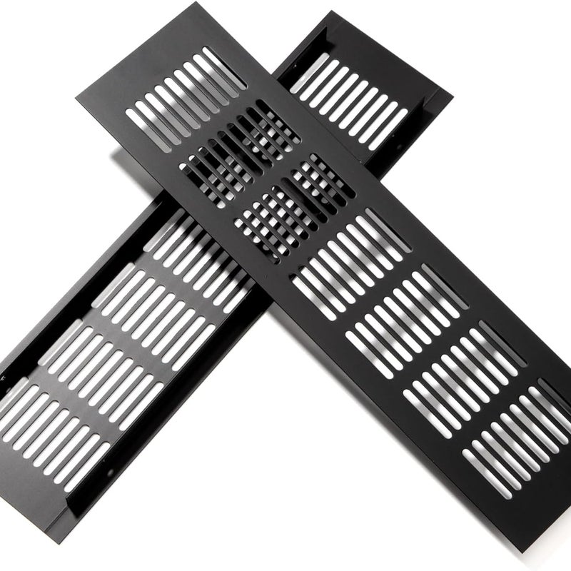 Aluminiowa kratka wentylacyjna do szaf i pokoi, 30 x 8 cm, czarna, 2 sztuki