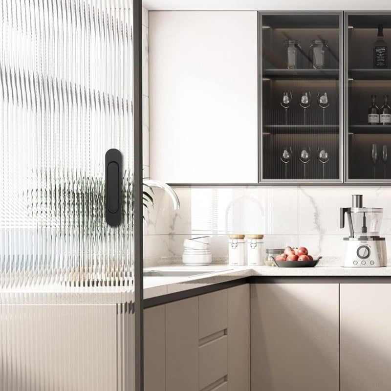 sztuki owalnych uchwytów do drzwi przesuwnych, 14,8 cm, samoprzylepnych, odpowiednich do szafek, okien i drzwi przesuwnych (czarne)