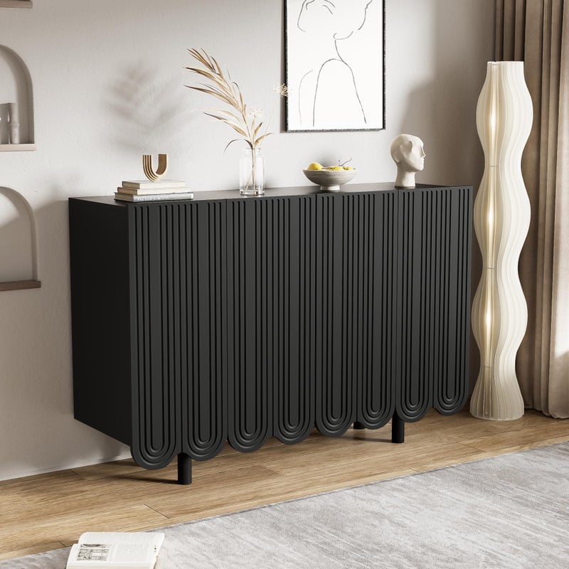 Komoda z dekorem Tropfenförmig, 4 rzeźbione drzwi i zawiasy tłumiące, elegancki drewniany design