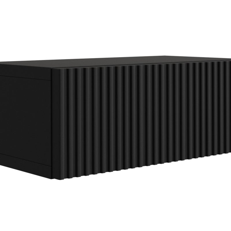 Szafka nocna – front ryflowany, czarny, 40 x 20 x 16 cm, 40 x 20 x 16 cm