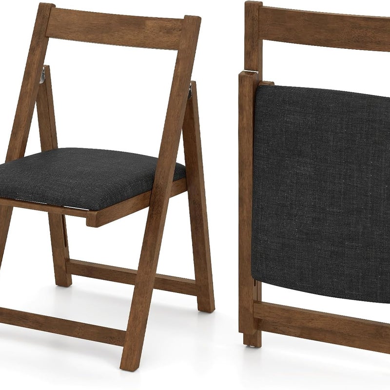 Zestaw 2 składanych krzeseł do jadalni, kuchni z wygiętym oparciem i gumowymi nogami z drewna, tapicerowane, obciążenie do 150 kg