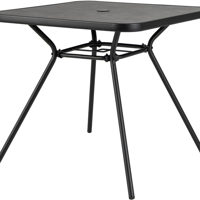 Kwadratowy Stół Ogrodowy 80 cm z Otworem na Parasol 4 cm, Solidna Metalowa Rama, Nowoczesny Stół Balkonowy z Blatem SPC, Nośność 100 kg