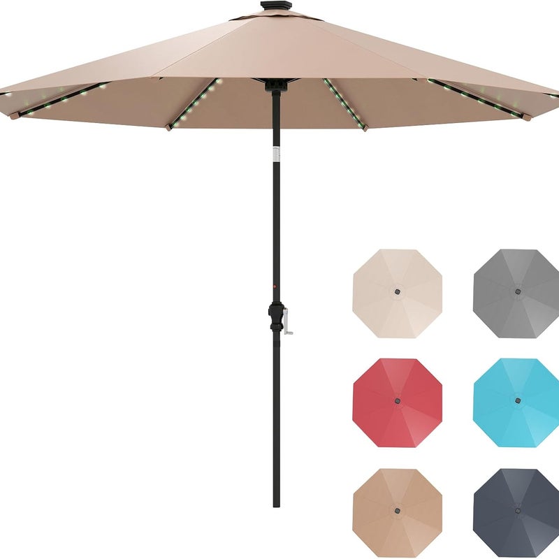 Parasol Ogrodowy z Kolorowymi Diodami LED, Duży Parasol Balkonowy 3M z Regulacją Nachylenia 35° i Korbką, 8 Solidnych Żeber, bez Podstawy (Brązowy)