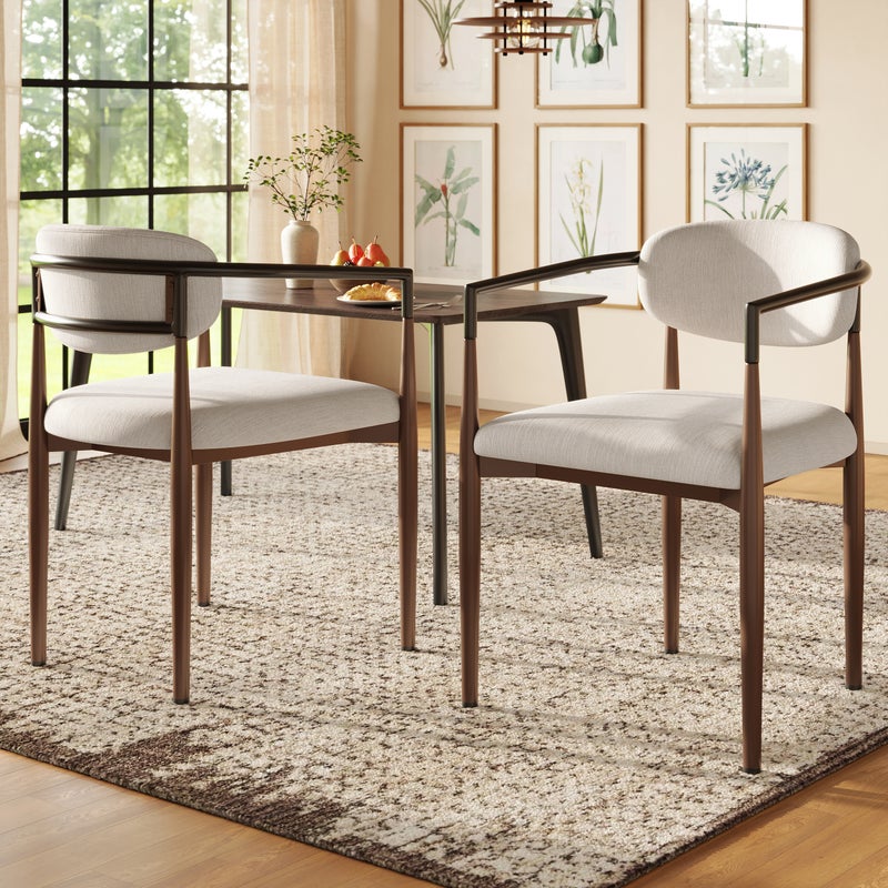 Komplet 2 krzeseł do jadalni z podłokietnikami - 57 x 60 x 81 cm - Tkanina lniana i metalowe nogi - Beżowy