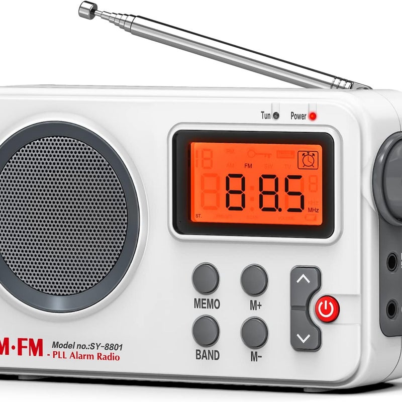 Przenośne radio FM/AM – kompaktowy tranzystor z doskonałym odbiorem, funkcją budzika i gniazdem słuchawkowym do prywatnego słuchania